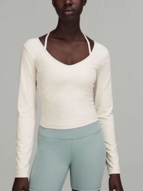 White Lululemon Align Long Sleeve T-shirt with V Neck